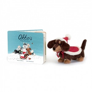 Jellycat Otto's Snowy Christmas Book & Winter Warmer Otto Sausage Dog | 87ALDKVUW