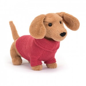 Jellycat Sweater Sausage Dog Pink | 89RSLOAEN