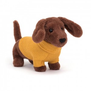 Jellycat Sweater Sausage Dog Yellow | 10BFXDLCM