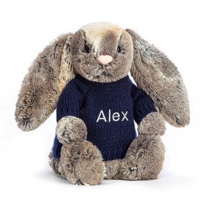 Medium Jellycat Bashful Cottontail Bunny with Personalised Navy Jumper | 34WHUCJAV