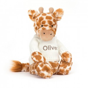 Medium Jellycat Bashful Giraffe with Personalised Cream Jumper Clearance | 93UOVZETW