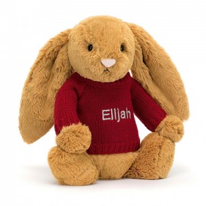 Medium Jellycat Bashful Golden Bunny with Personalised Red Jumper | 81SPABUHW