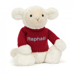 Medium Jellycat Bashful Lamb with Personalied Red Jumper | 18HSRLKAO