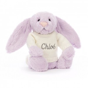 Medium Jellycat Bashful Lilac Bunny with Personalised Cream Jumper | 31WVXUPAD