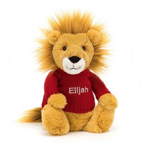 Medium Jellycat Bashful Lion with Personalised Red Jumper | 82NULFMJA