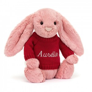 Medium Jellycat Bashful Petal Bunny with Personalised Red Jumper | 64TUYJNOV