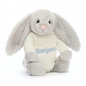 Medium Jellycat Bashful Silver Bunny with Personalised Cream Jumper | 64ISWFMBP