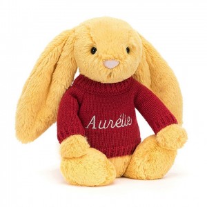 Medium Jellycat Bashful Sunshine Bunny with Personalised Red Jumper USA | 58VOFSRKQ