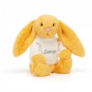 Medium Jellycat Bashful Sunshine Bunny with Personalised Cream Jumper | 32SKYOIWV