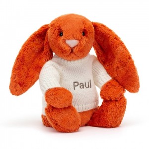 Medium Jellycat Bashful Tangerine Bunny with Personalised Cream Jumper Clearance Sale | 79JOALQHW