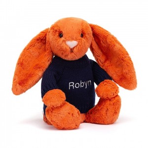 Medium Jellycat Bashful Tangerine Bunny with Personalised Navy Jumper Clearance Sale | 73QYDKNSP