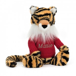 Medium Jellycat Bashful Tiger with Personalised Red Jumper Sale | 48FBRCYUN