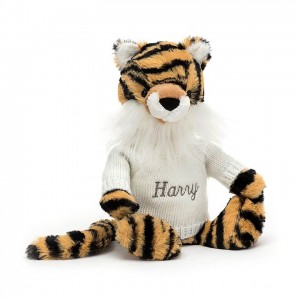 Medium Jellycat Bashful Tiger with Personalised Cream Jumper Outlet | 24GJDWEXZ