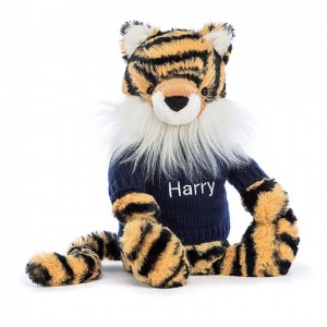 Medium Jellycat Bashful Tiger with Personalised Navy Jumper Clearance | 96YEXDZQM