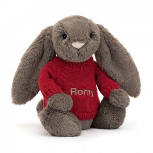 Medium Jellycat Bashful Truffle Bunny with Personalised Red Jumper Clearance Sale | 79WRXEMKJ