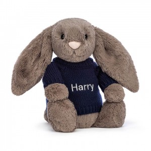 Medium Jellycat Bashful Truffle Bunny with Personalised Navy Jumper | 63CUKTJGI