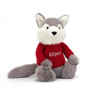 Medium Jellycat Bashful Wolf with Personalised Red Jumper Black Friday | 03YKRCAGO