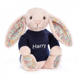 Medium Jellycat Blossom Blush Bunny with Personalised Navy Jumper Outlet | 25LZNYRDG