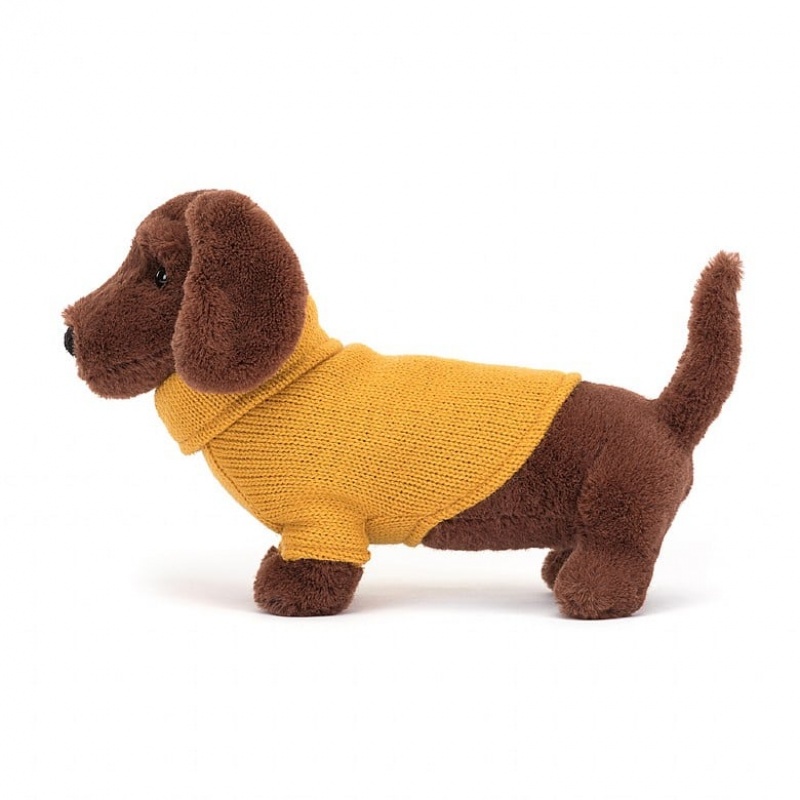 Jellycat Sweater Sausage Dog Yellow Black Friday | 06LIYOCPS