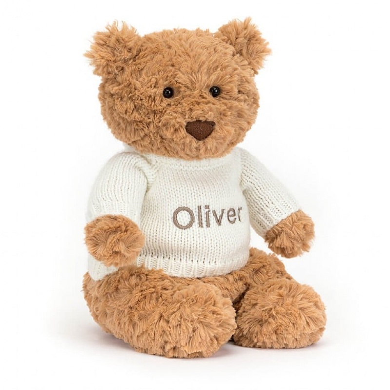 Medium Jellycat Bartholomew Bear with Personalised Cream Jumper | 13WQODURF