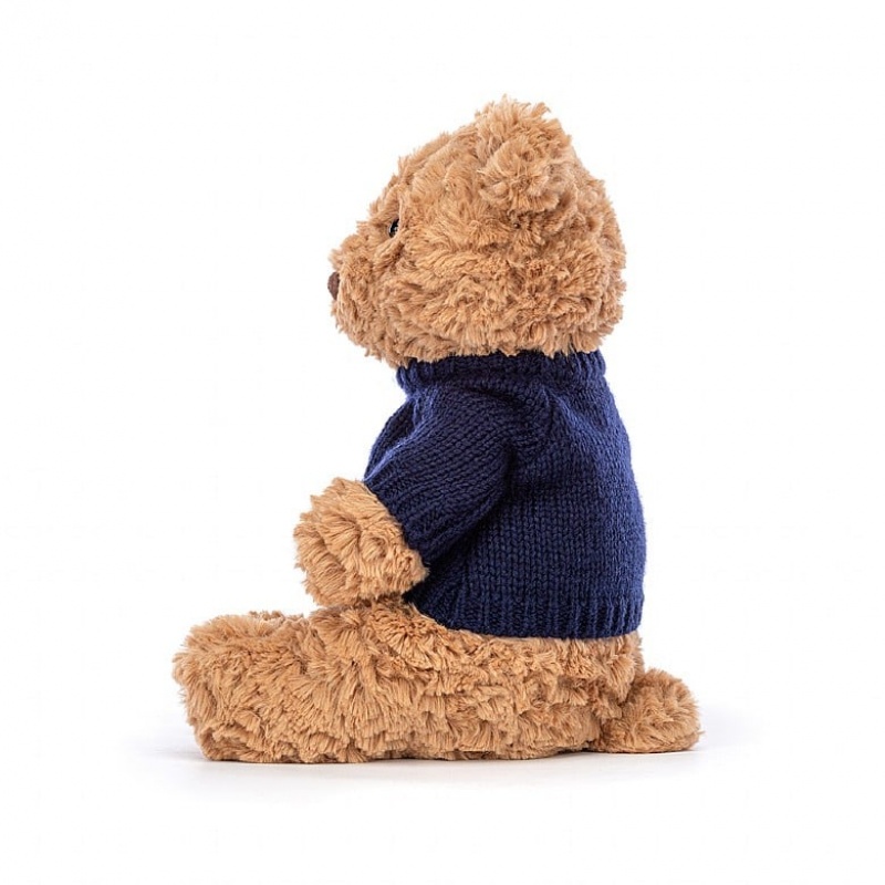 Medium Jellycat Bartholomew Bear with Personalised Navy Jumper | 80OJVEQPB