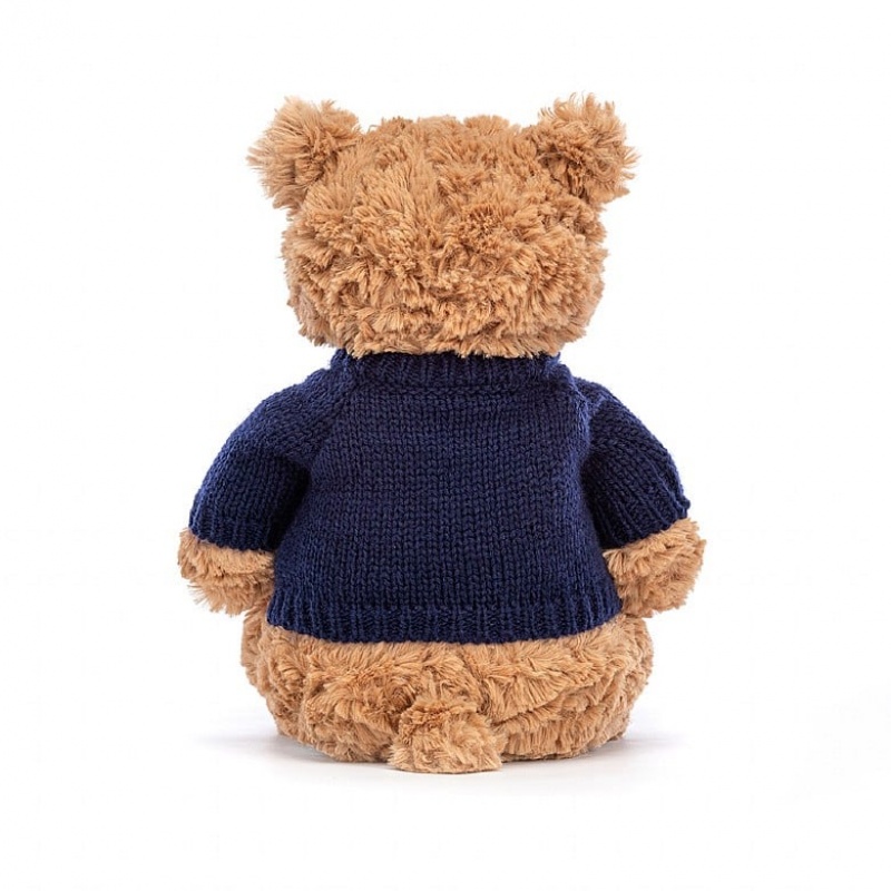 Medium Jellycat Bartholomew Bear with Personalised Navy Jumper | 80OJVEQPB