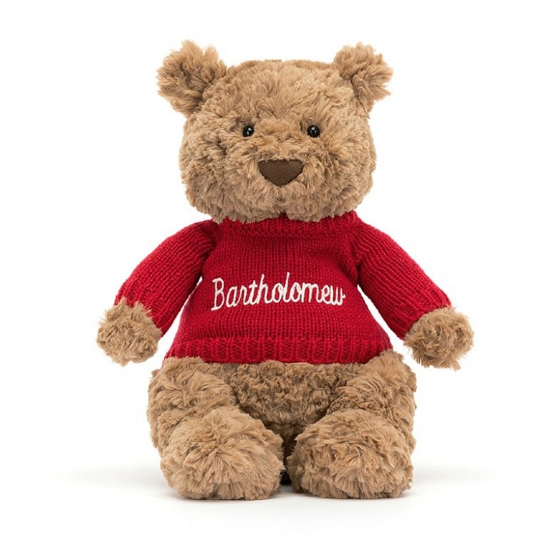 Medium Jellycat Bartholomew Bear with Personalised Red Jumper Outlet | 23TVDFBCW