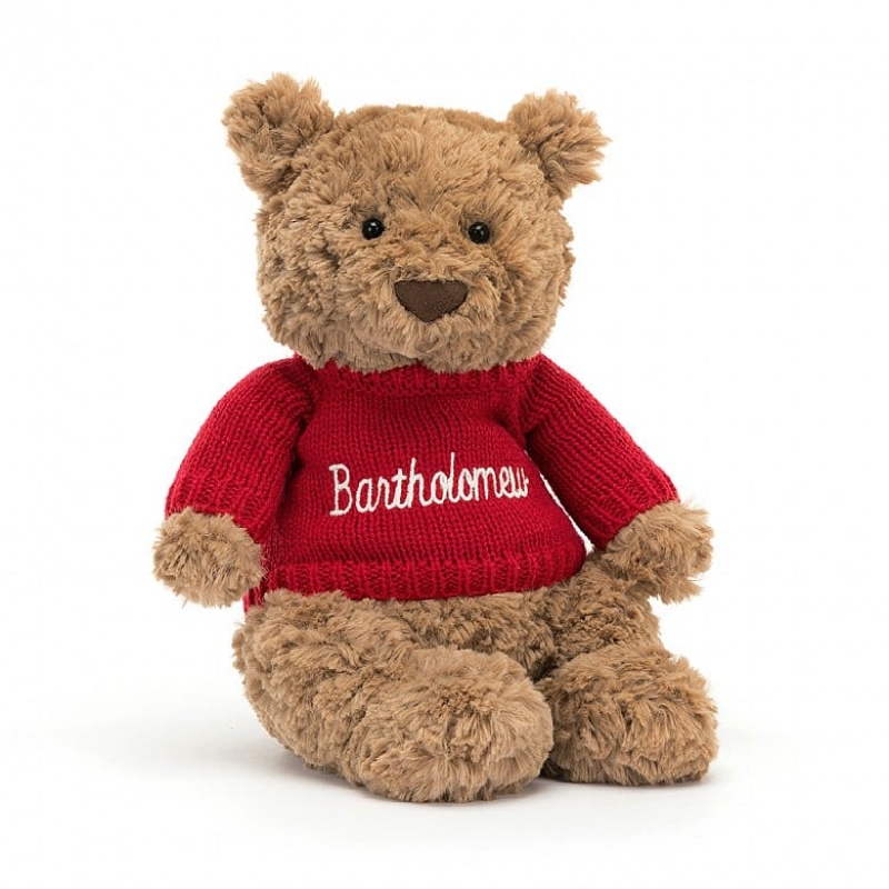 Medium Jellycat Bartholomew Bear with Personalised Red Jumper Outlet | 23TVDFBCW