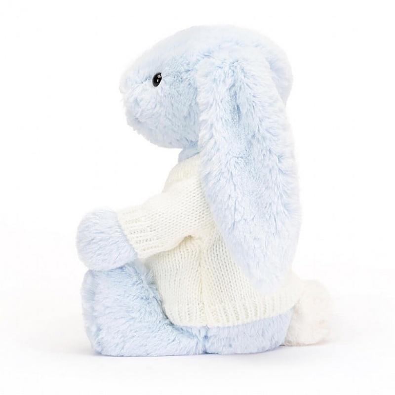 Medium Jellycat Bashful Blue Bunny with Personalised Cream Jumper | 89KFGIHBQ