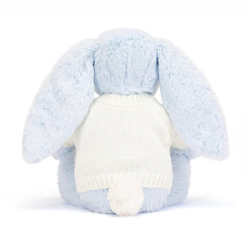 Medium Jellycat Bashful Blue Bunny with Personalised Cream Jumper | 89KFGIHBQ