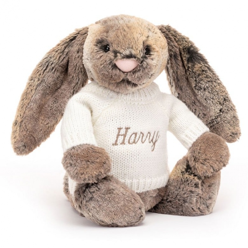 Medium Jellycat Bashful Cottontail Bunny with Personalised Cream Jumper | 31DBXFIAS