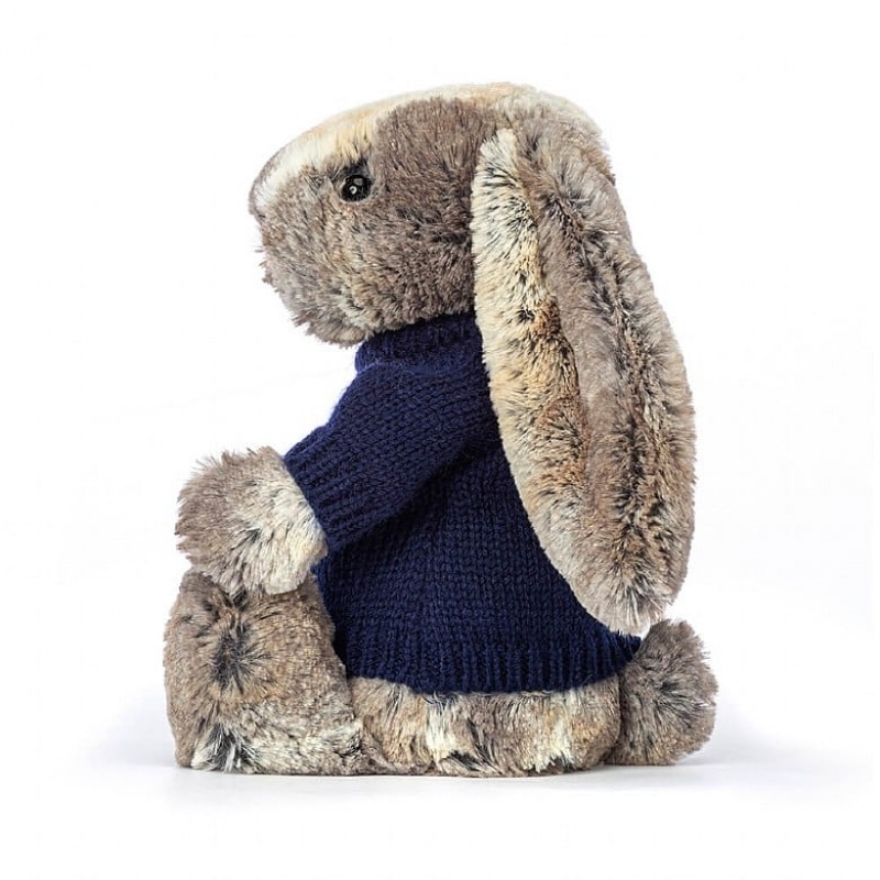 Medium Jellycat Bashful Cottontail Bunny with Personalised Navy Jumper | 34WHUCJAV