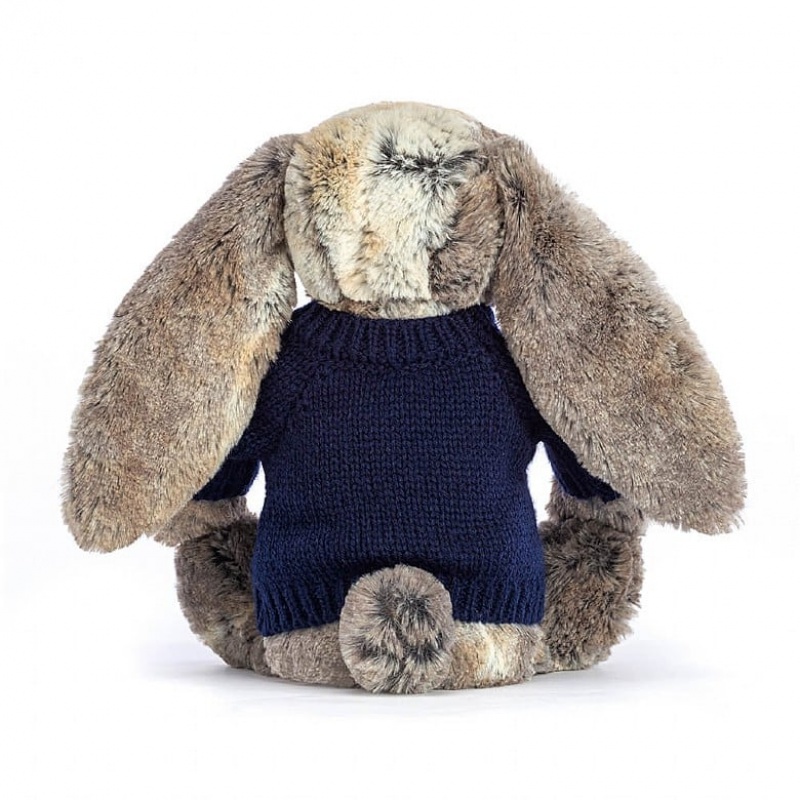 Medium Jellycat Bashful Cottontail Bunny with Personalised Navy Jumper | 34WHUCJAV