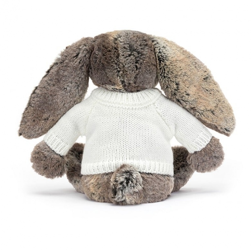 Medium Jellycat Bashful Cottontail Bunny with Personalised Cream Jumper | 38CZMOIUF