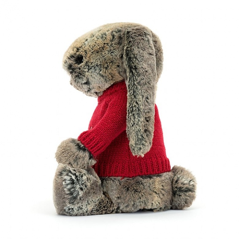 Medium Jellycat Bashful Cottontail Bunny with Personalised Red Jumper Clearance Sale | 72ZCFGBUP