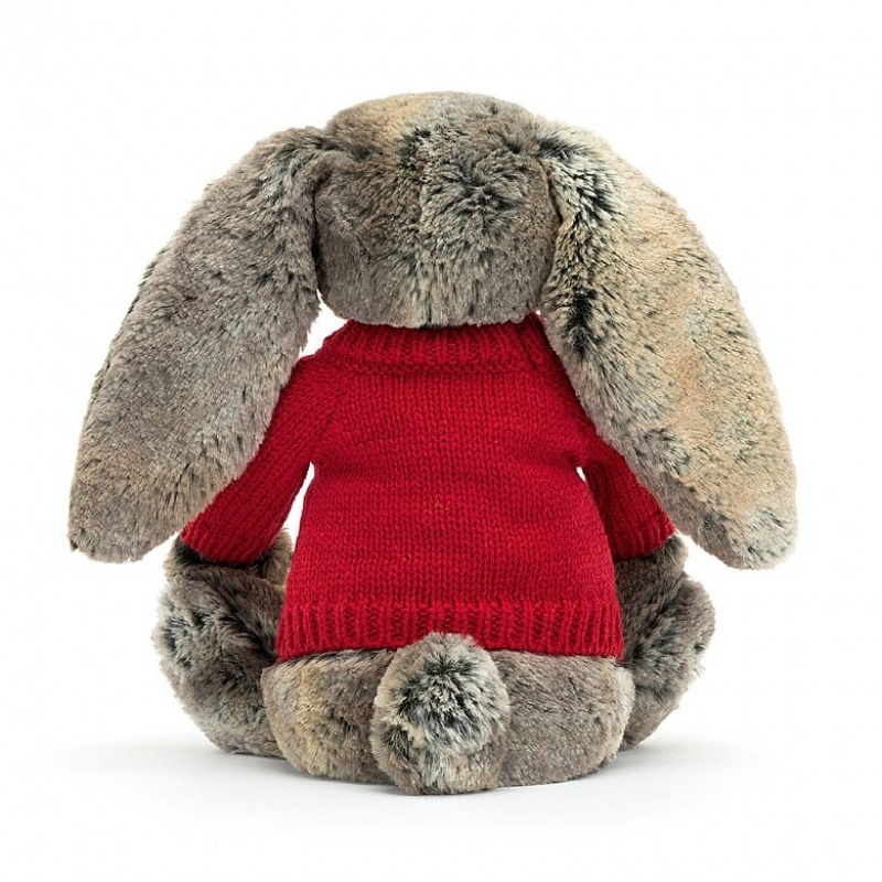 Medium Jellycat Bashful Cottontail Bunny with Personalised Red Jumper Clearance Sale | 72ZCFGBUP