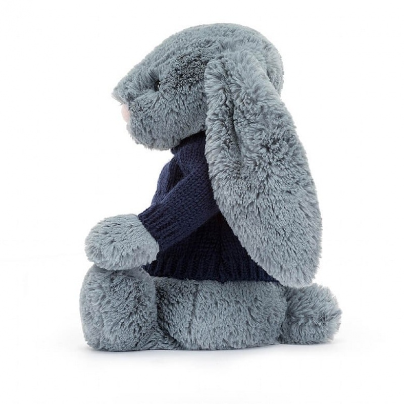 Medium Jellycat Bashful Dusky Blue Bunny with Personalised Navy Jumper Outlet | 28VTDZRXM