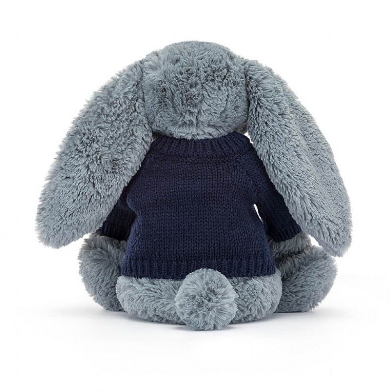 Medium Jellycat Bashful Dusky Blue Bunny with Personalised Navy Jumper Outlet | 28VTDZRXM