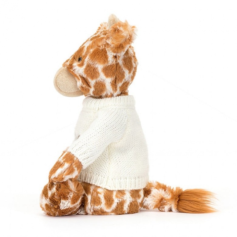 Medium Jellycat Bashful Giraffe with Personalised Cream Jumper Clearance | 93UOVZETW