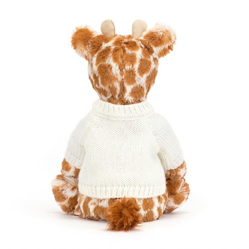 Medium Jellycat Bashful Giraffe with Personalised Cream Jumper Clearance | 93UOVZETW