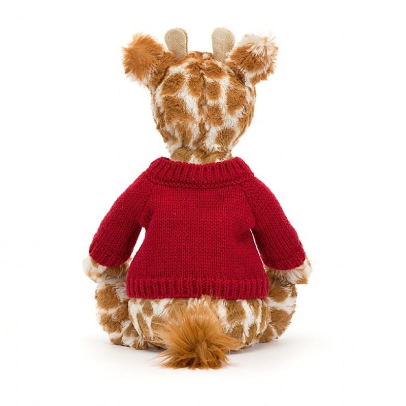 Medium Jellycat Bashful Giraffe with Personalised Red Jumper USA | 52NRFXVSE