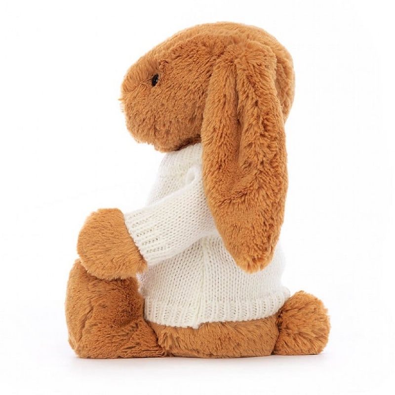 Medium Jellycat Bashful Golden Bunny with Personalised Cream Jumper Clearance | 95KEHOBWC