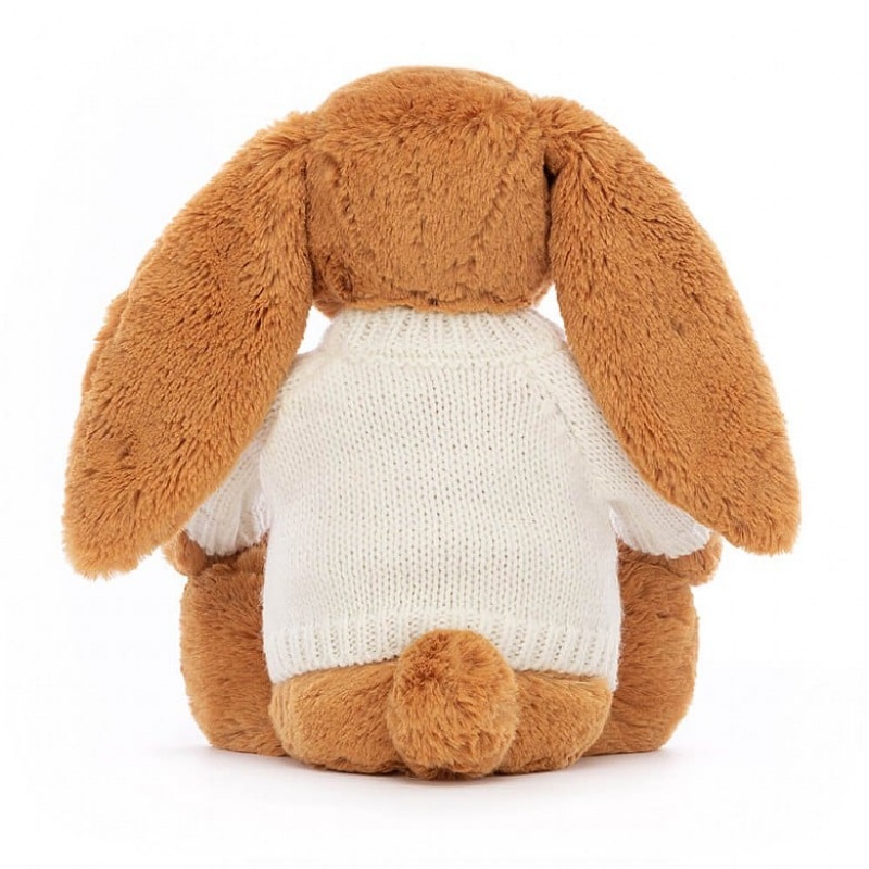 Medium Jellycat Bashful Golden Bunny with Personalised Cream Jumper Clearance | 95KEHOBWC