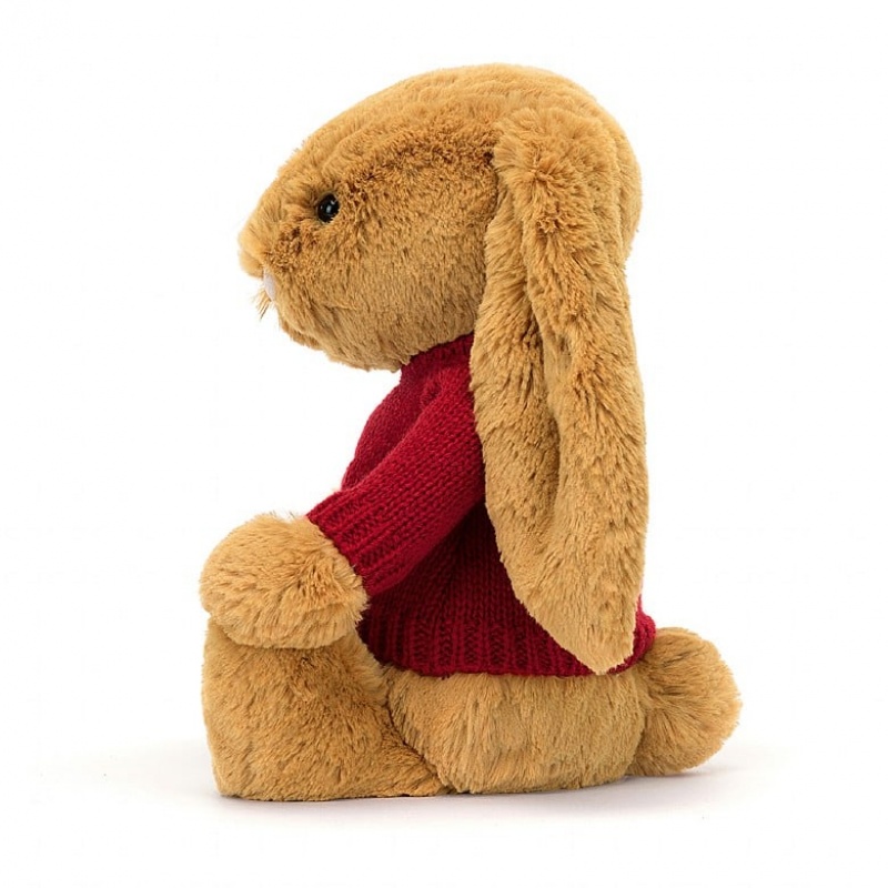 Medium Jellycat Bashful Golden Bunny with Personalised Red Jumper | 81SPABUHW