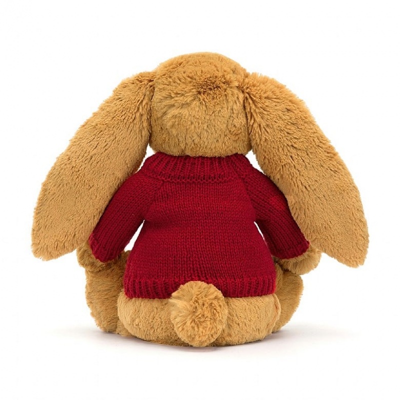 Medium Jellycat Bashful Golden Bunny with Personalised Red Jumper | 81SPABUHW