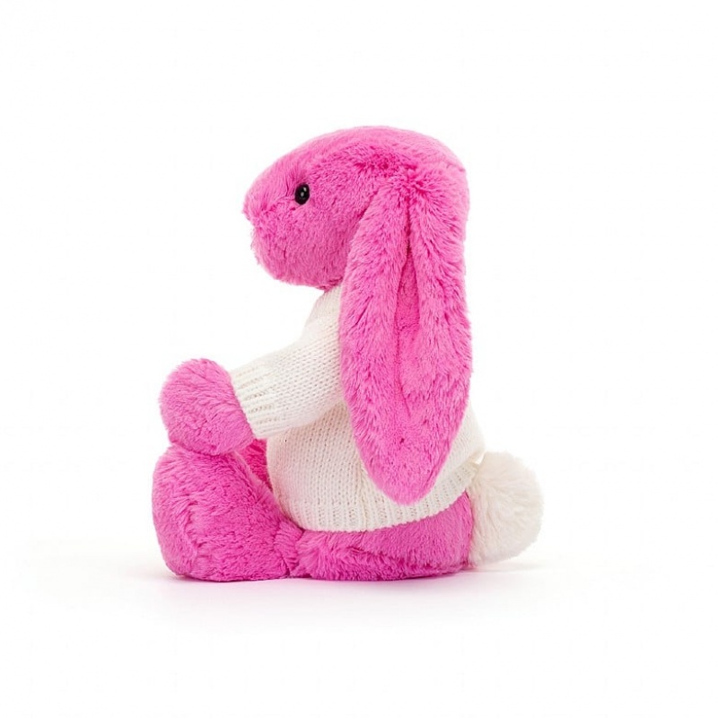 Medium Jellycat Bashful Hot Pink Bunny with Personalised Cream Jumper | 36VZJFYSG