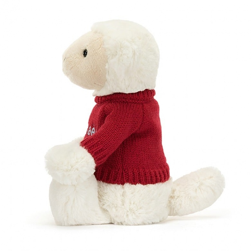 Medium Jellycat Bashful Lamb with Personalied Red Jumper | 18HSRLKAO