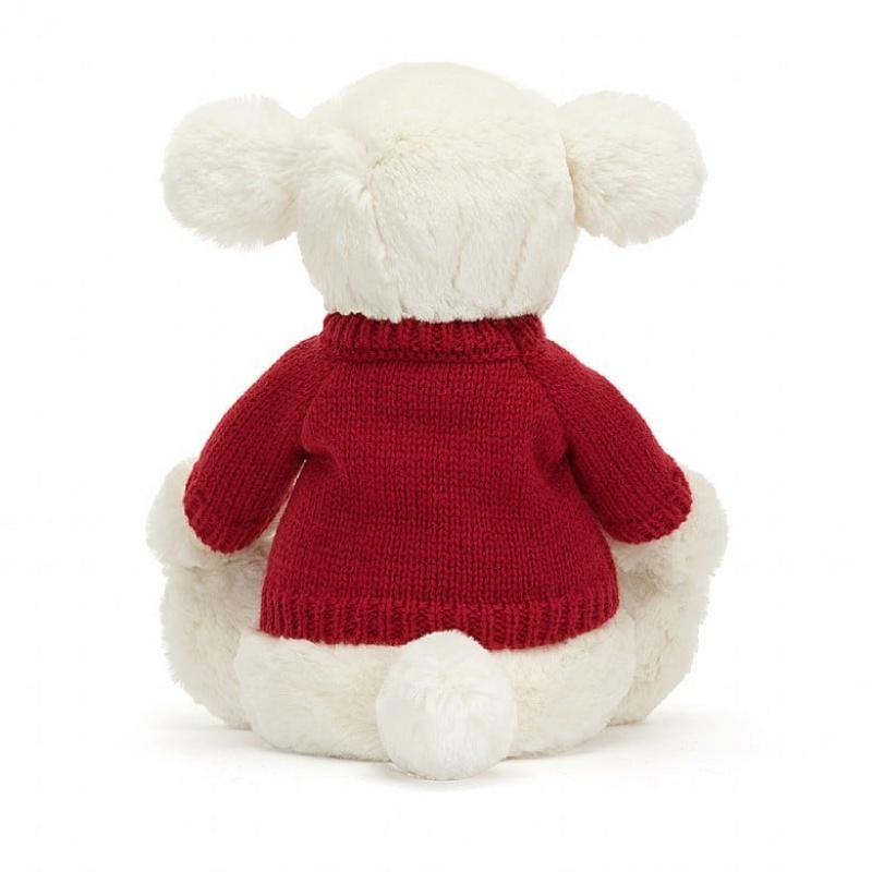 Medium Jellycat Bashful Lamb with Personalied Red Jumper | 18HSRLKAO