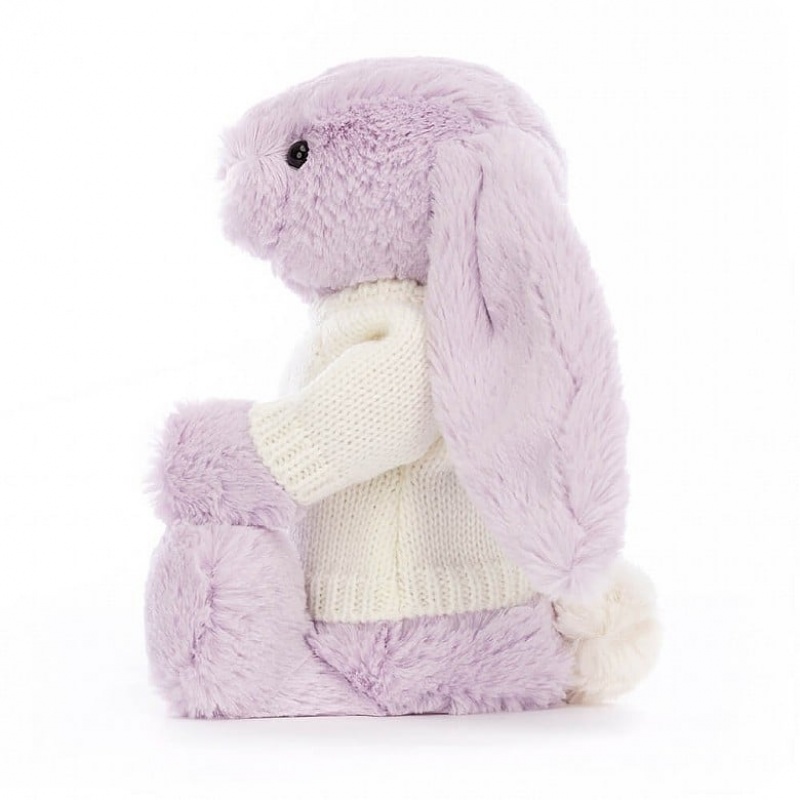 Medium Jellycat Bashful Lilac Bunny with Personalised Cream Jumper | 31WVXUPAD