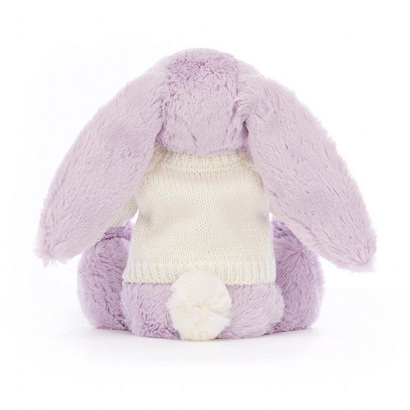 Medium Jellycat Bashful Lilac Bunny with Personalised Cream Jumper | 31WVXUPAD